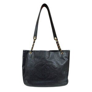 Chanel Coco Mark Tote Bag Caviar Skin Black Chain